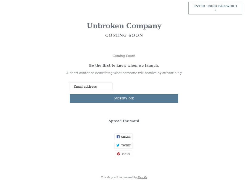 unbrokencompany.com shopify website screenshot