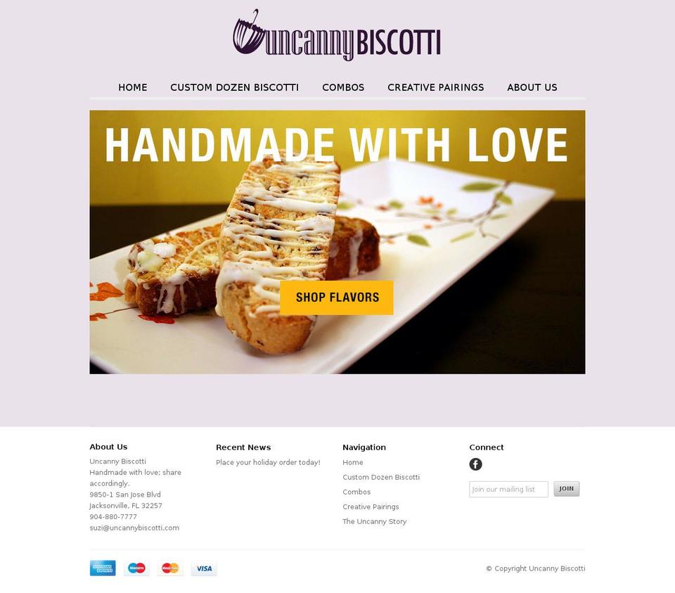 uncannybiscotti.com shopify website screenshot