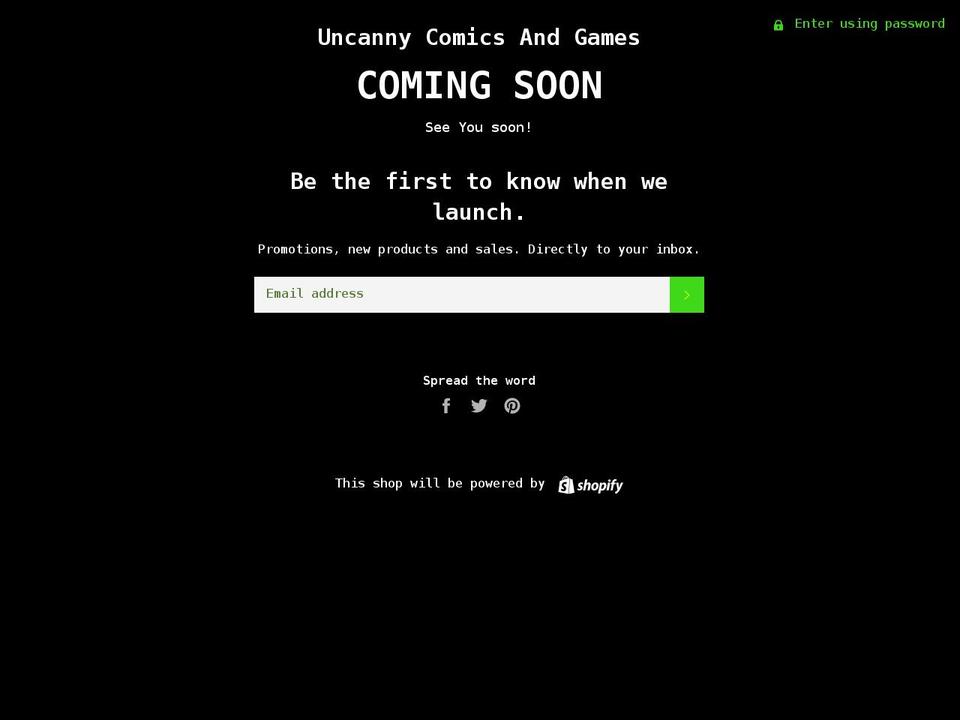 uncannycomicsandgames.com shopify website screenshot