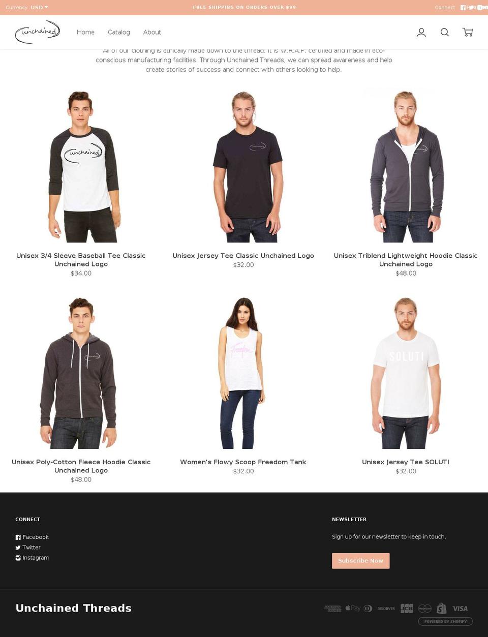 unchainedthreads.com shopify website screenshot