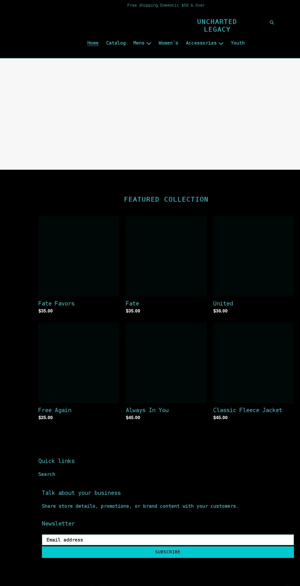 unchartedlegacy.com shopify website screenshot