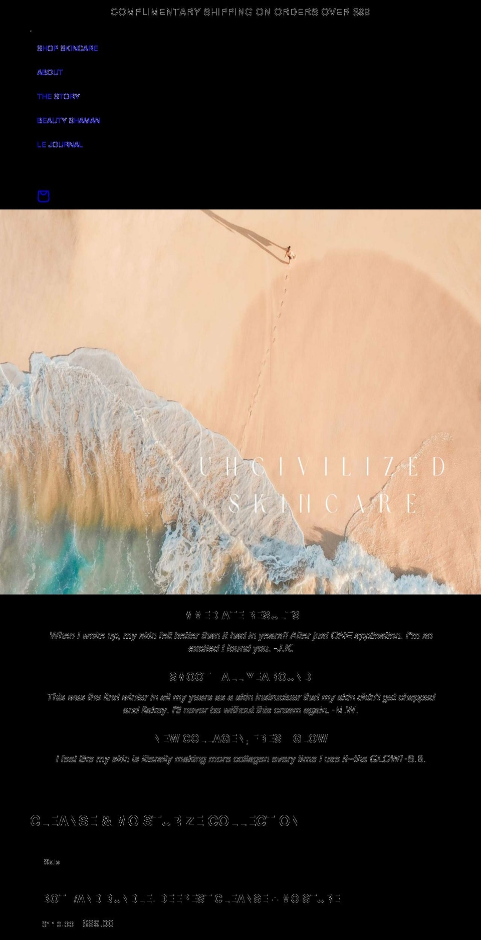 uncivilizedskincare.com shopify website screenshot