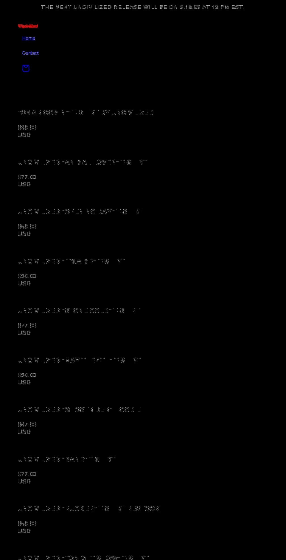 uncivilizedstore.com shopify website screenshot