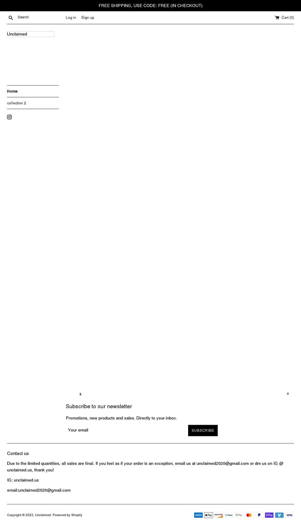 unclaimed.shop shopify website screenshot