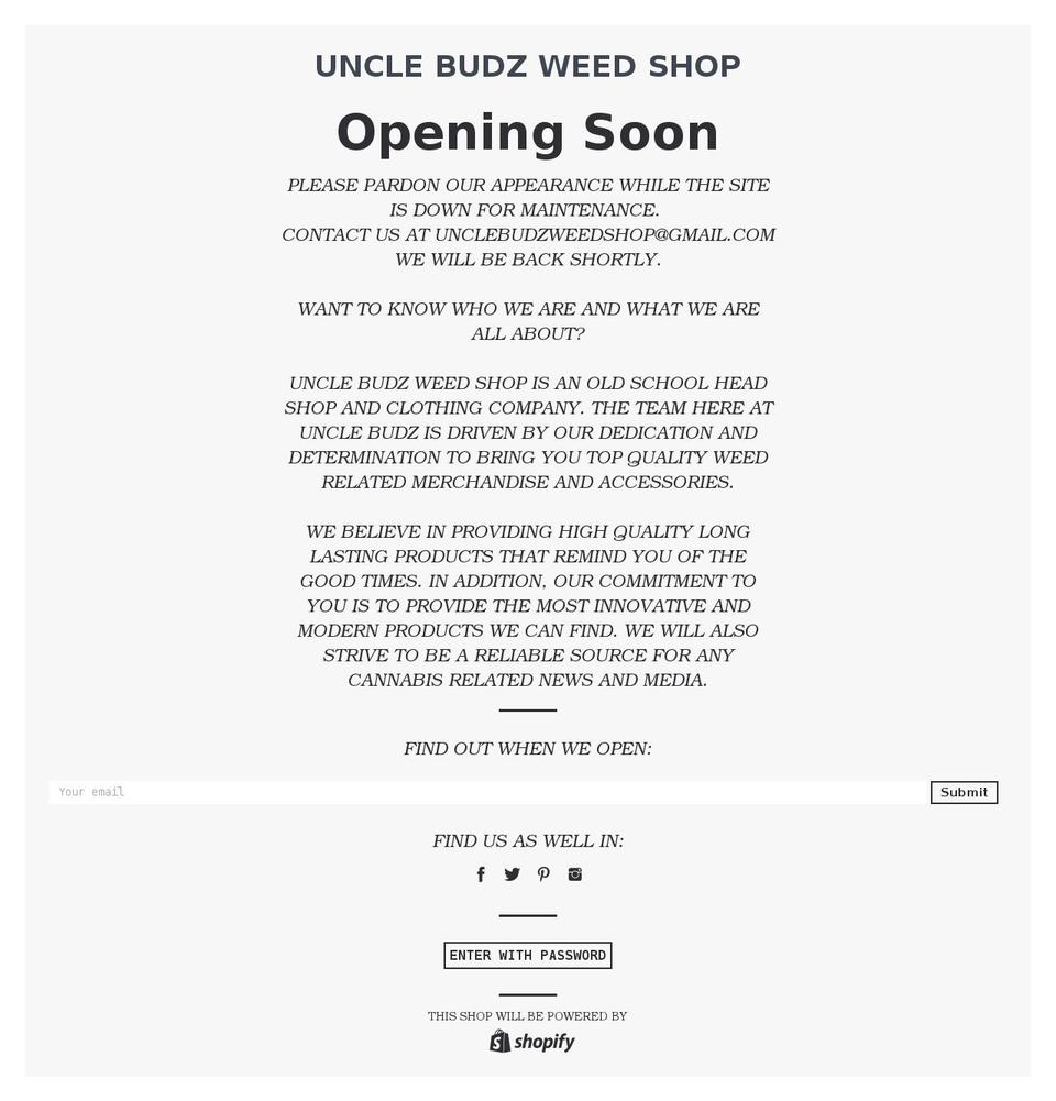 unclebudzweedshop.com shopify website screenshot