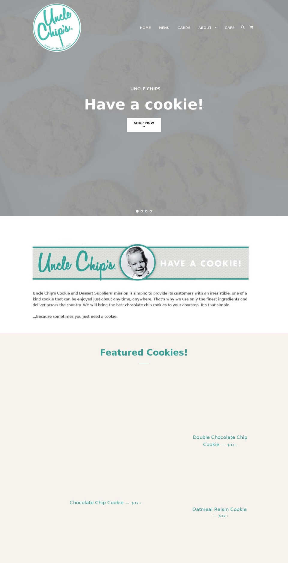 unclechipscookies.com — Shopify storefront screenshot