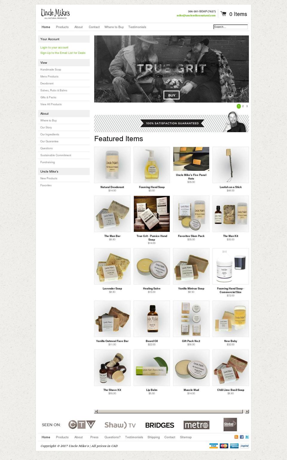 unclemikesnatural.ca shopify website screenshot