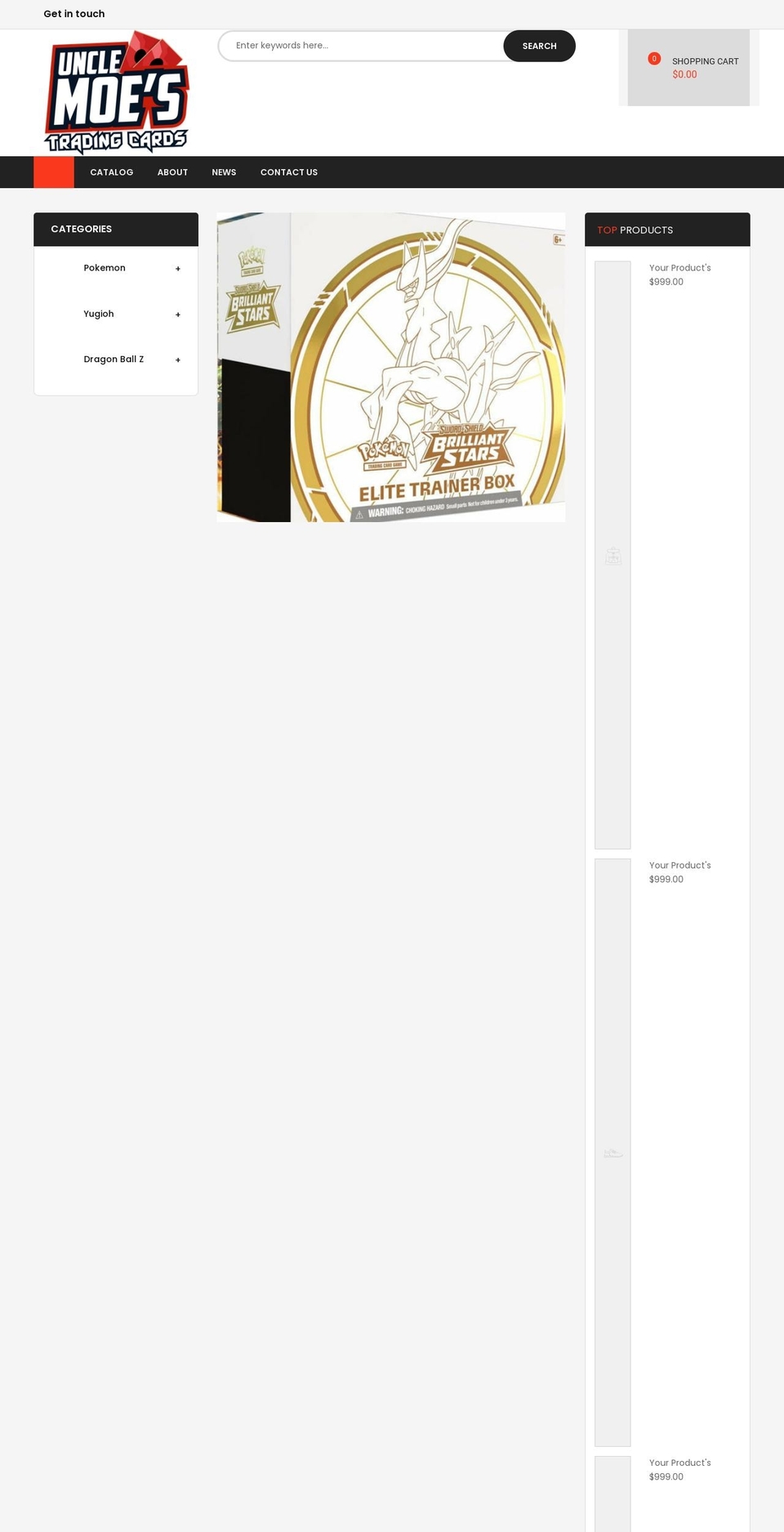 unclemoestradingcards.com shopify website screenshot