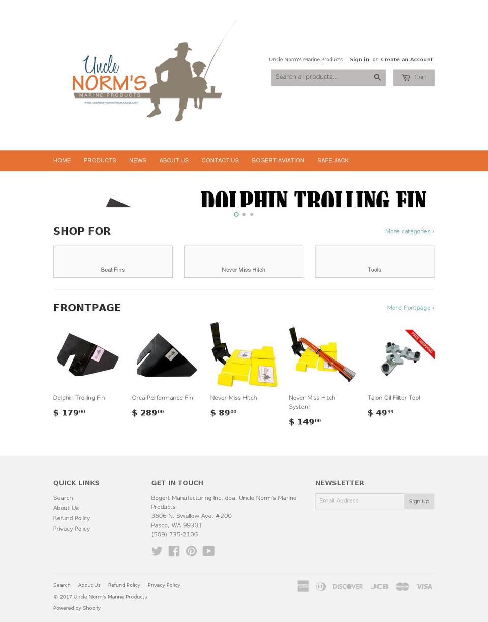 unclenormsmarineproducts.com shopify website screenshot