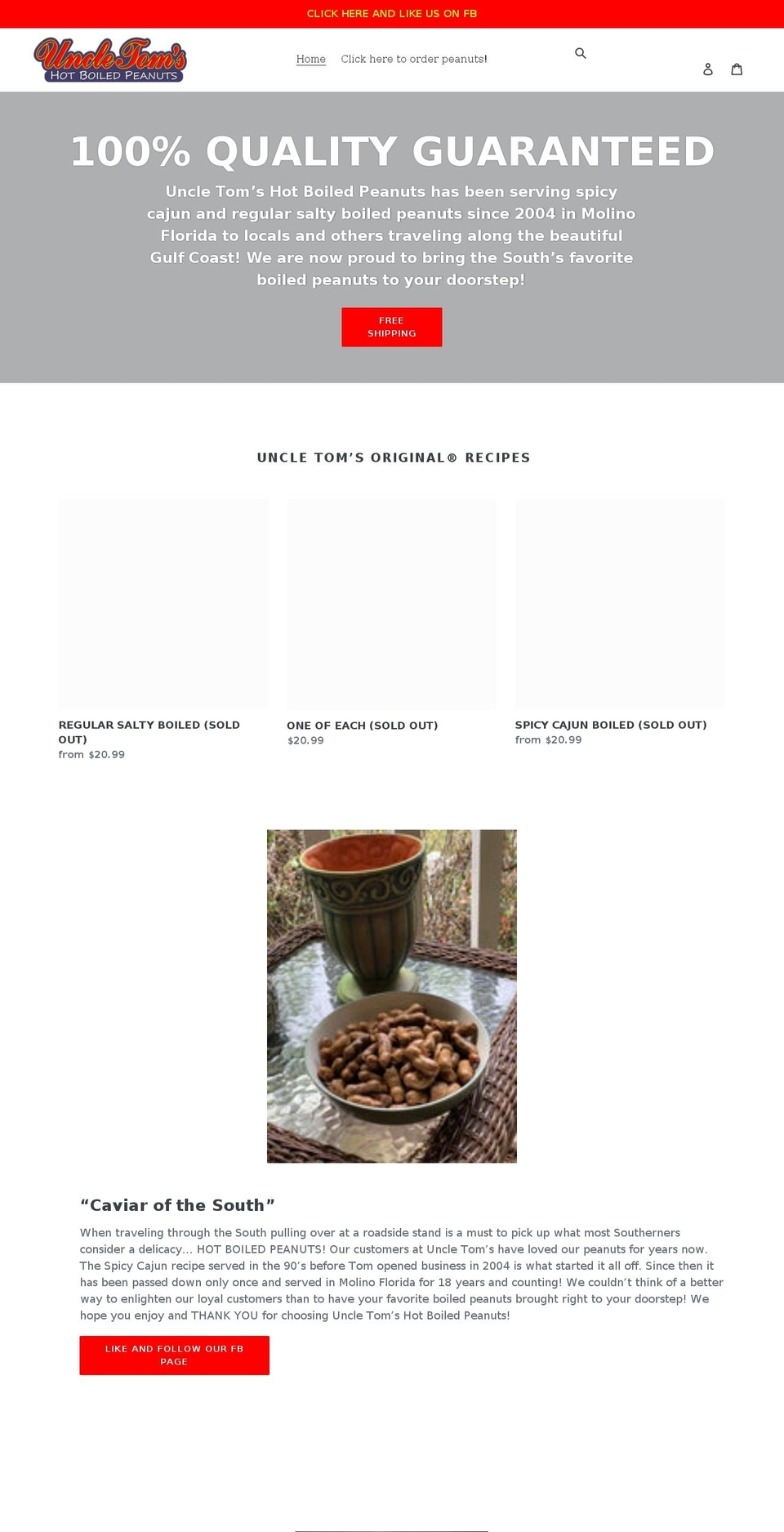 uncletomspnuts.com shopify website screenshot