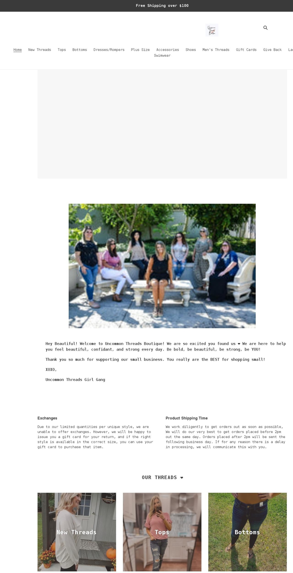 uncommonthreadsboutique.com shopify website screenshot