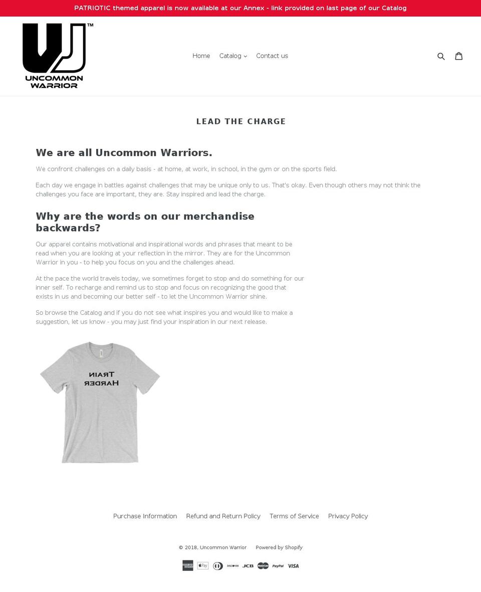 uncommonwarrior.com shopify website screenshot