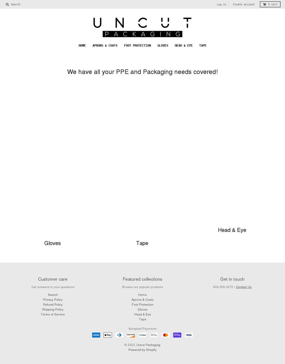 uncutpackaging.com shopify website screenshot