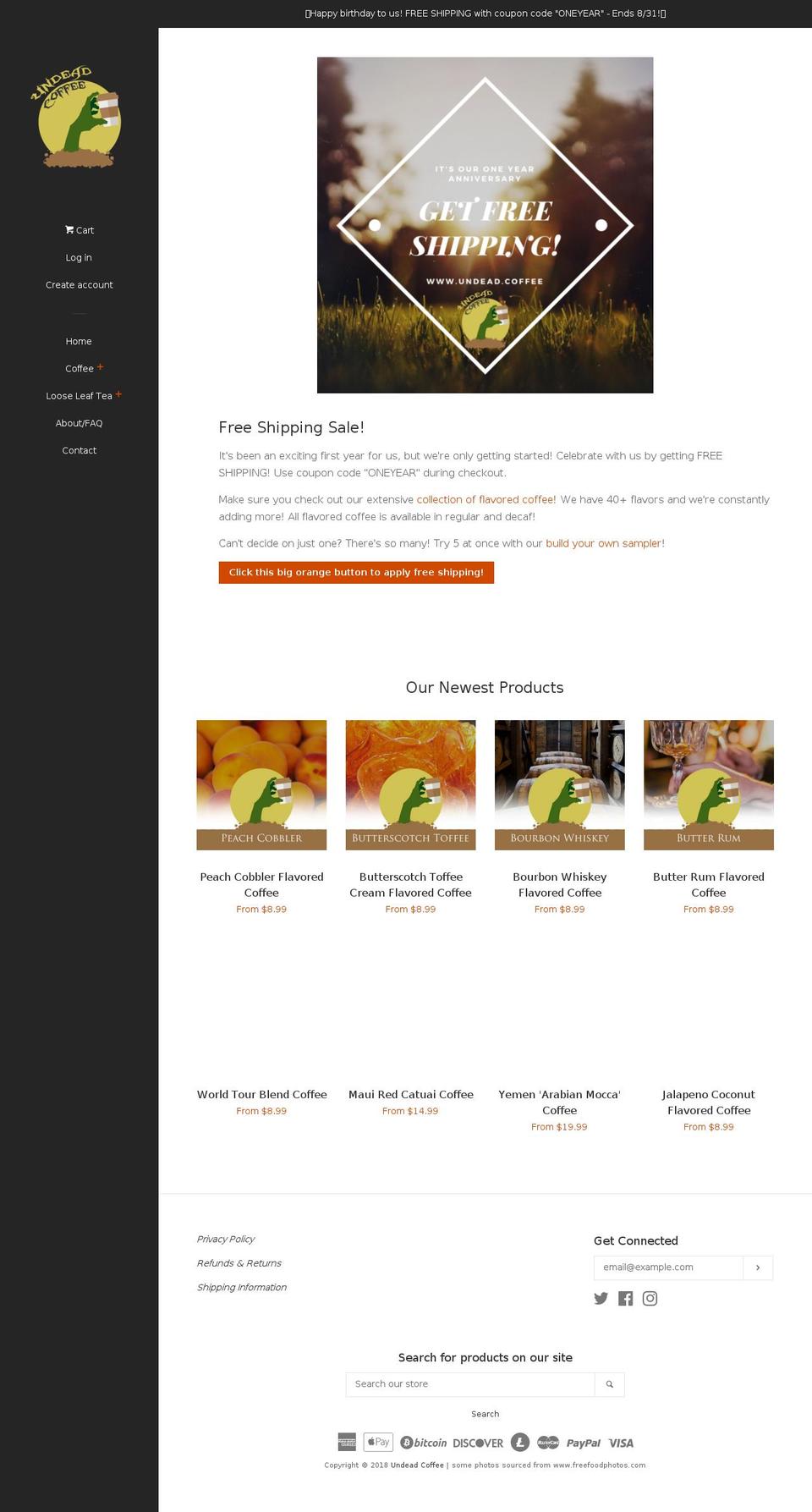 undead.coffee shopify website screenshot