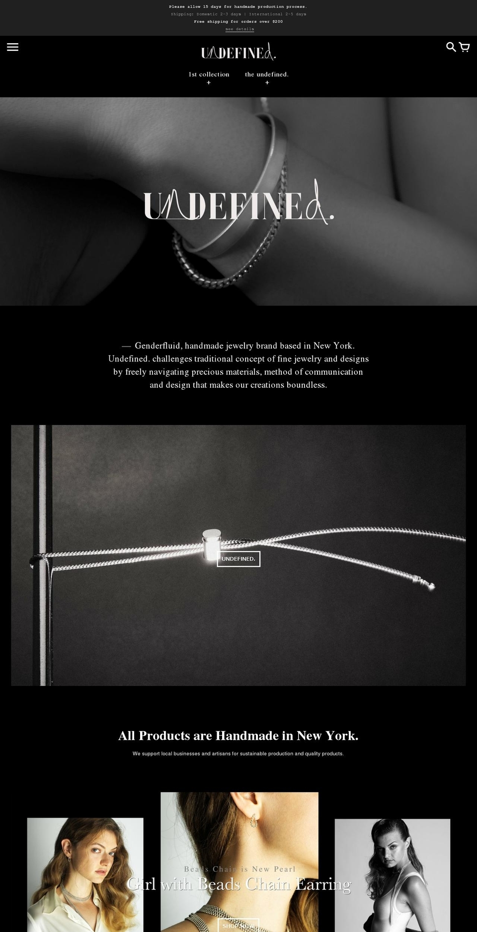 undefinedjewelry.com shopify website screenshot