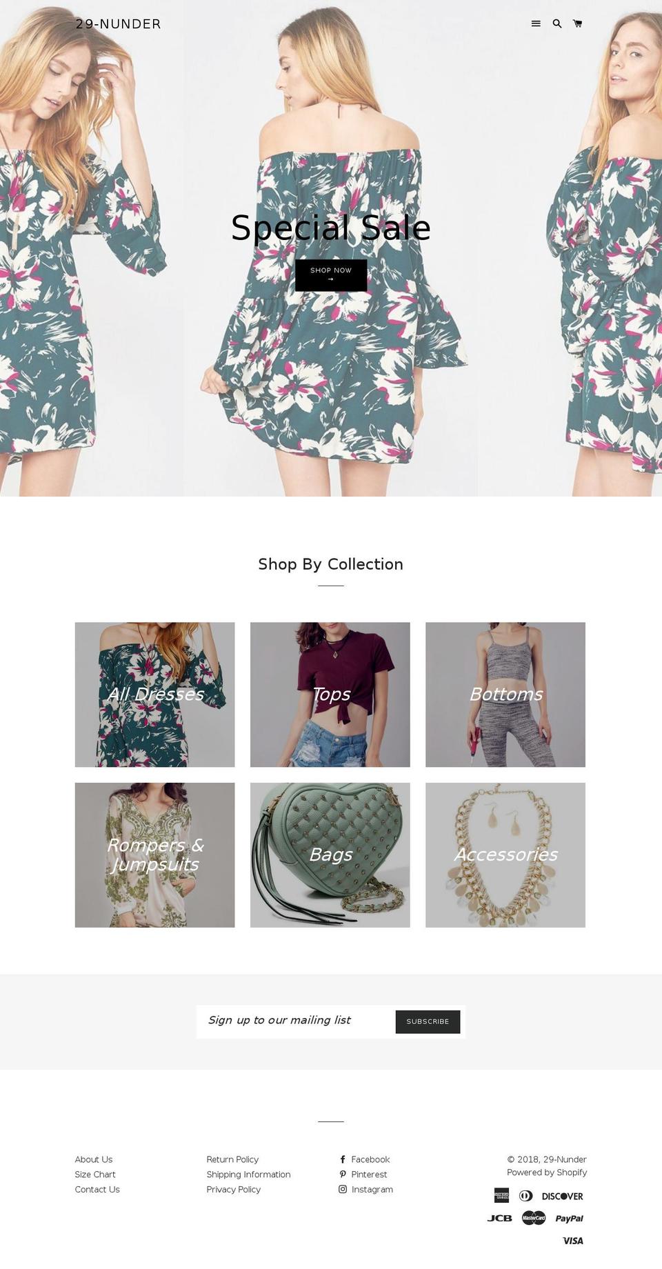 under29.com — Shopify storefront screenshot