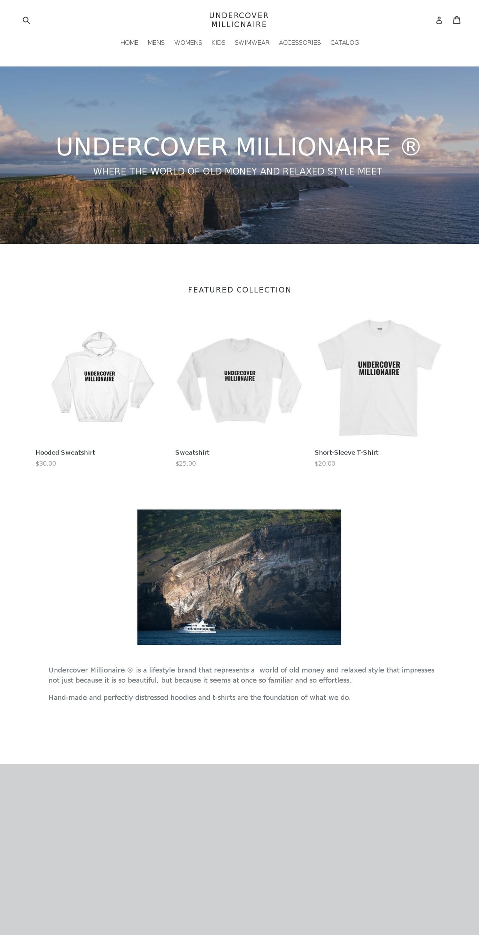 undercovermillionaireapparel.com — Shopify storefront screenshot