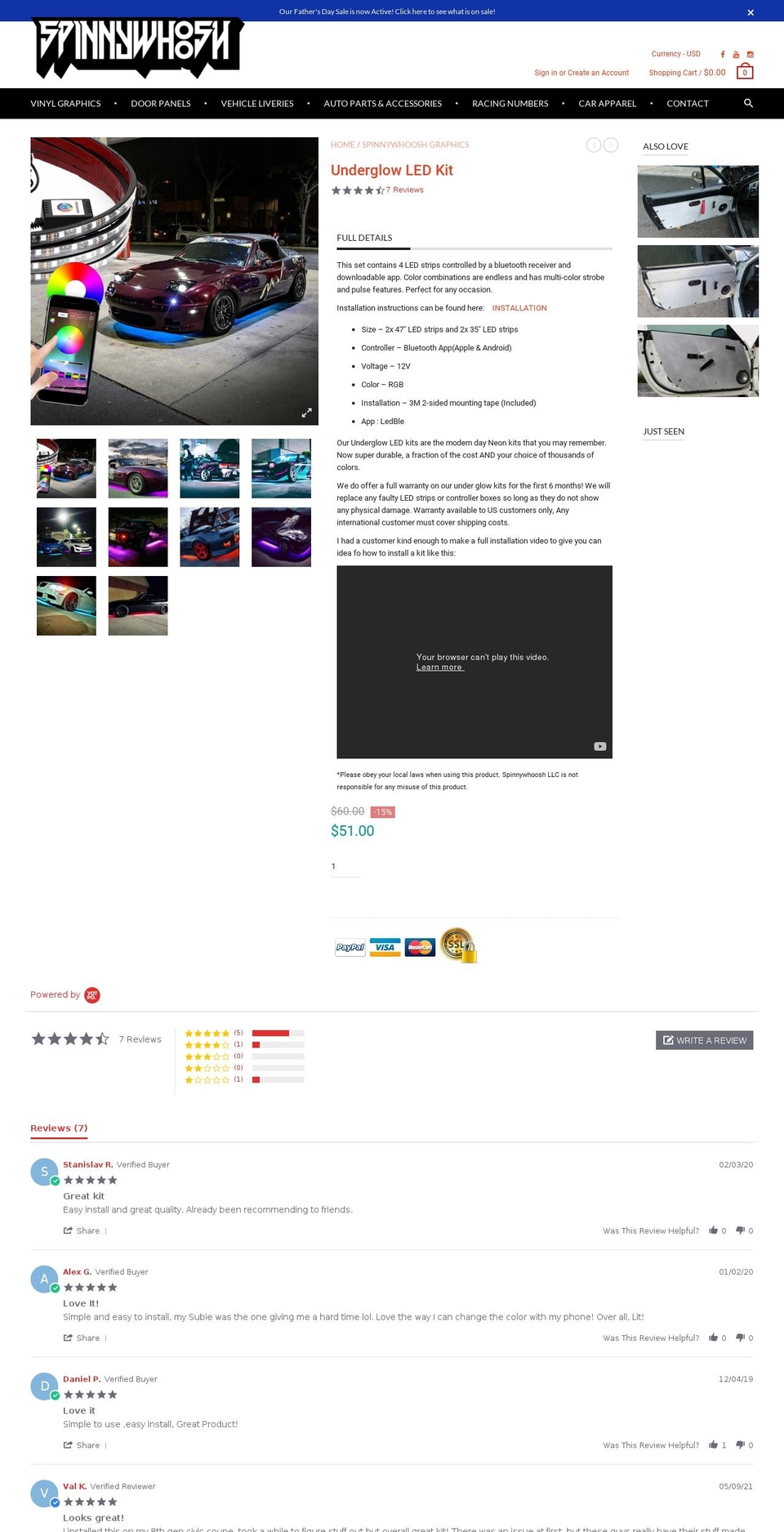 underglowleds.com — Shopify storefront screenshot