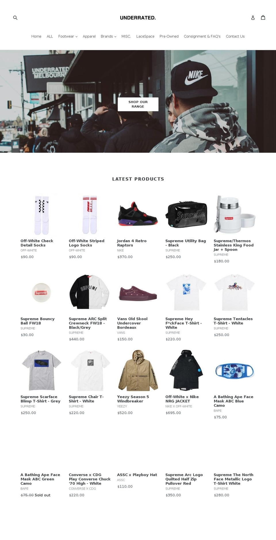 underratedmelbourne.com — Shopify storefront screenshot