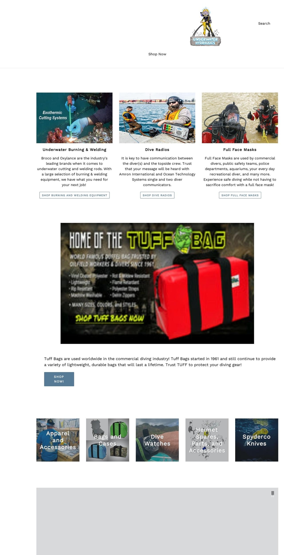 underwaterhydraulics.com shopify website screenshot