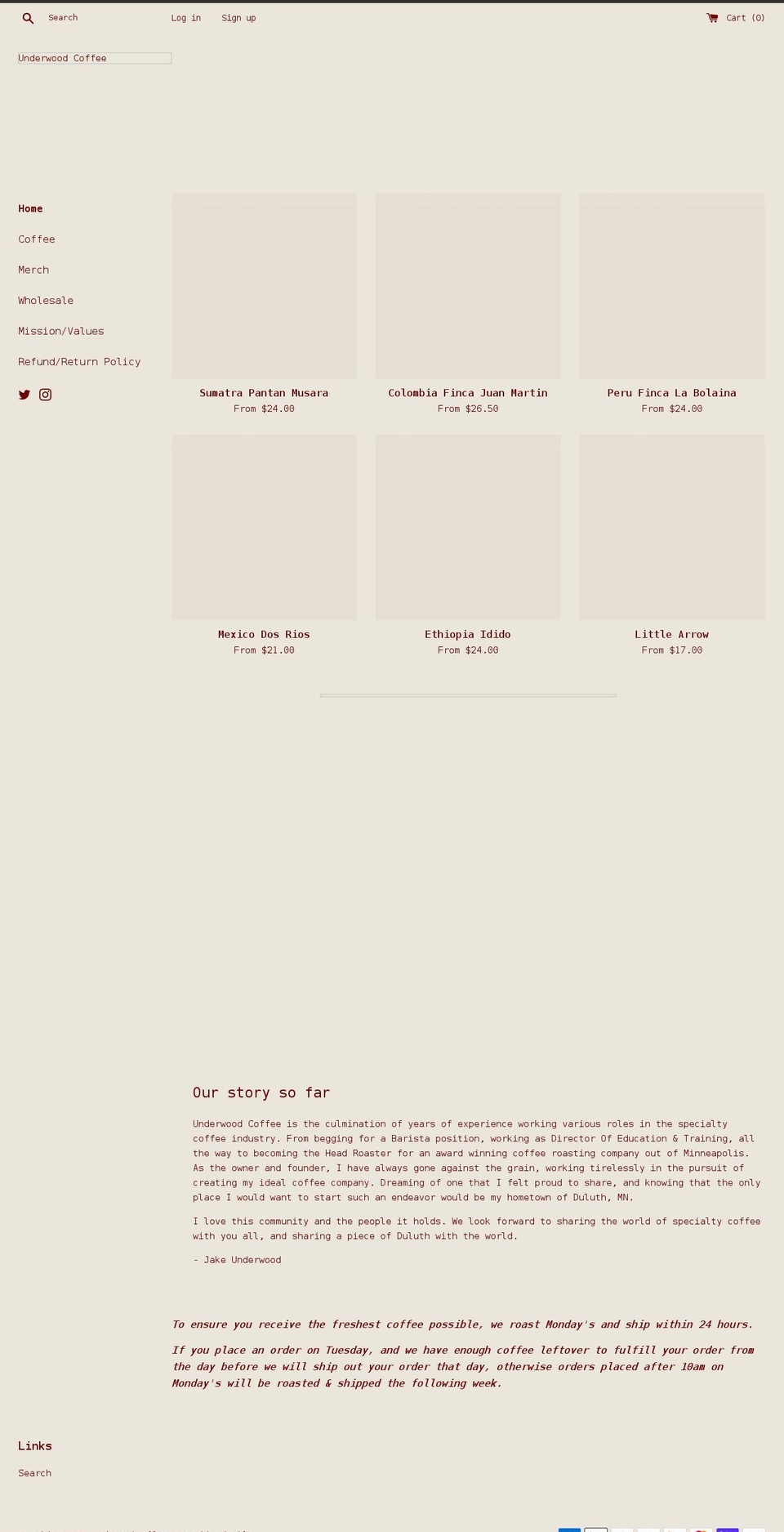 underwoodcoffee.com shopify website screenshot