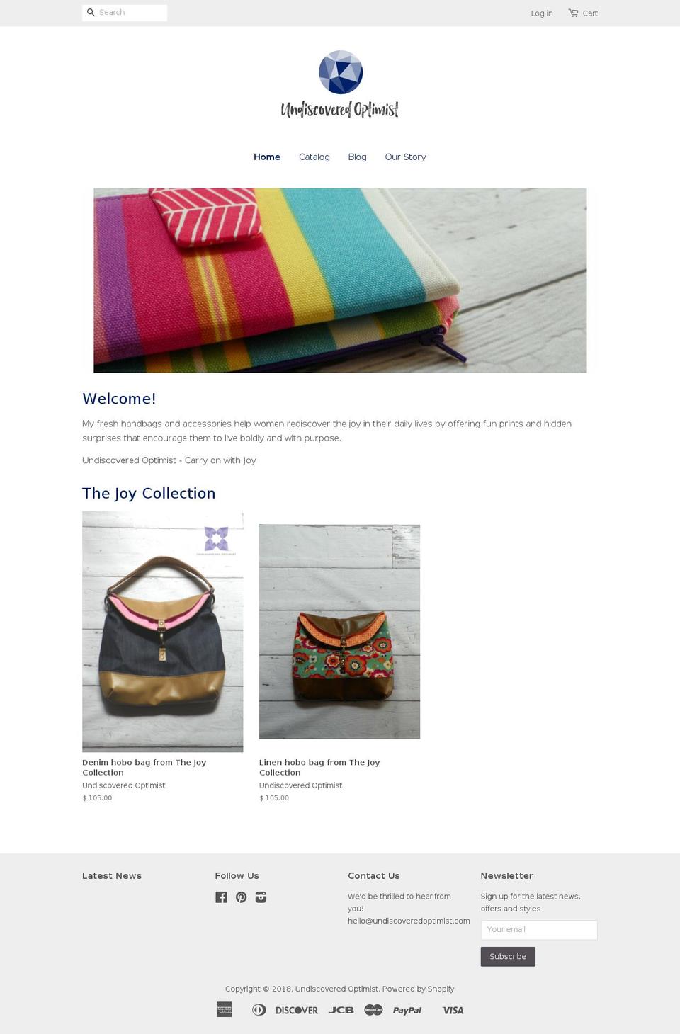 undiscoveredoptimist.com — Shopify storefront screenshot