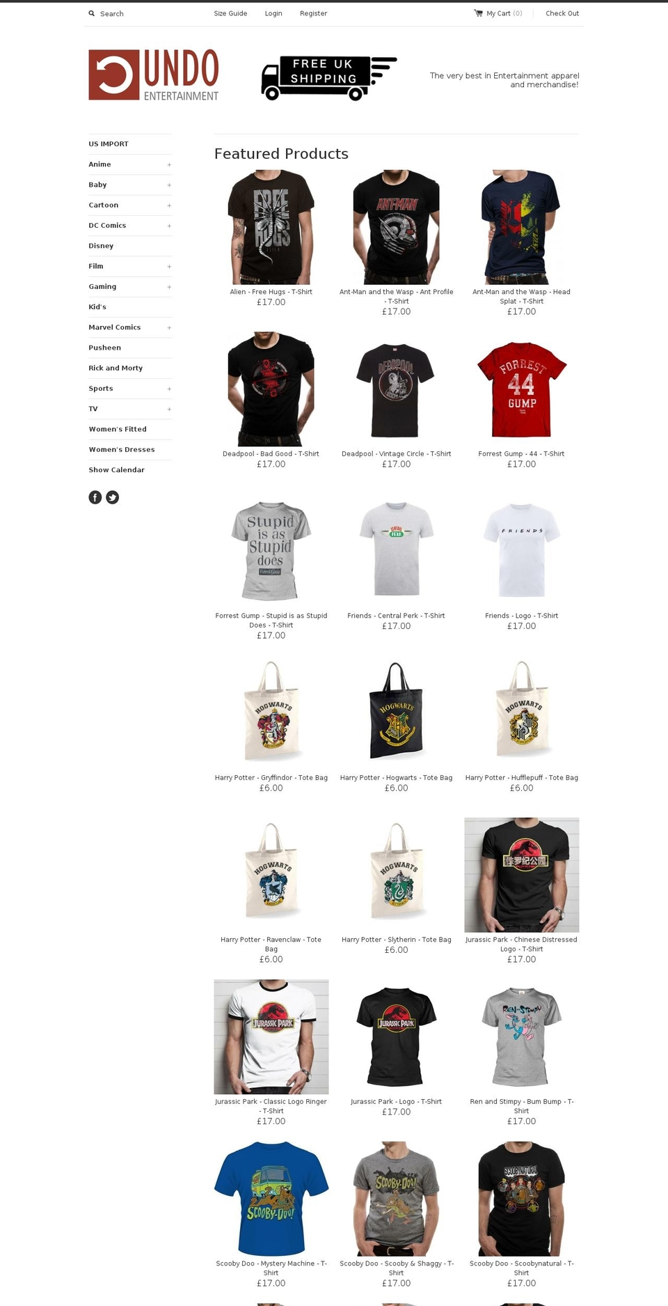 undoentertainment.com shopify website screenshot