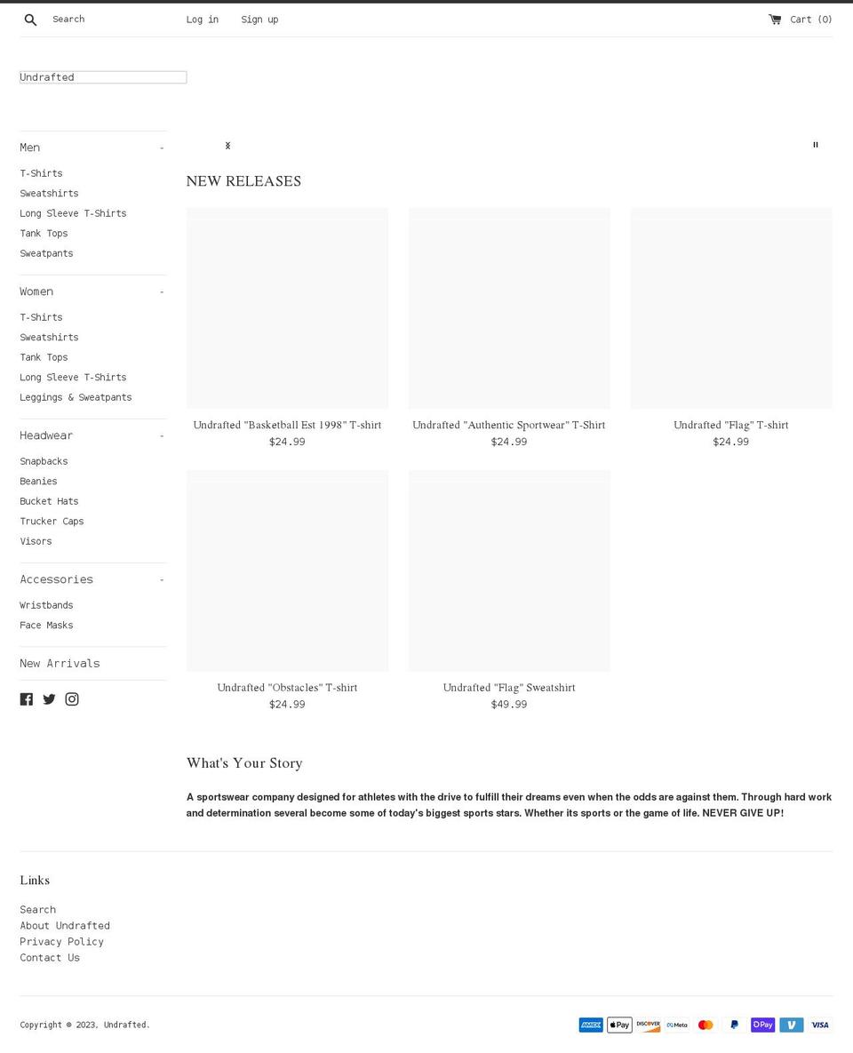 undrafted.net shopify website screenshot