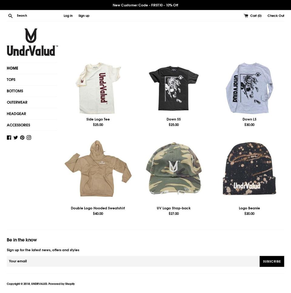undrvalud.com shopify website screenshot