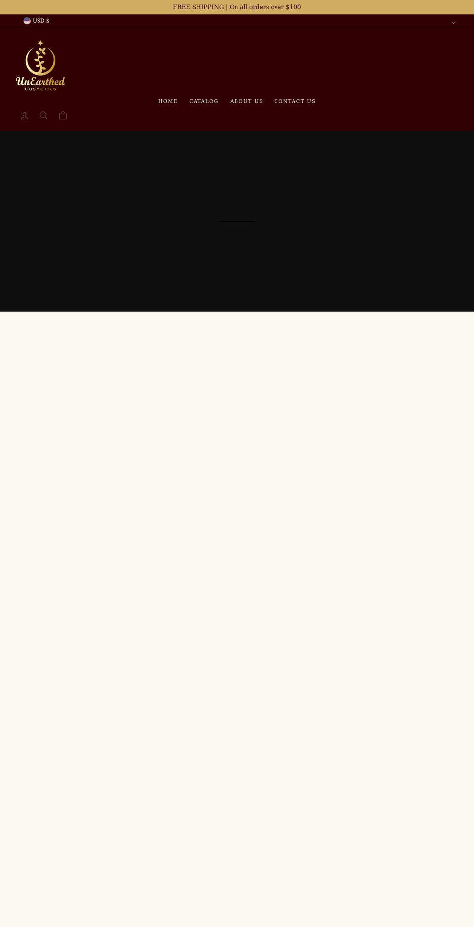 unearthedcosmetics.com shopify website screenshot