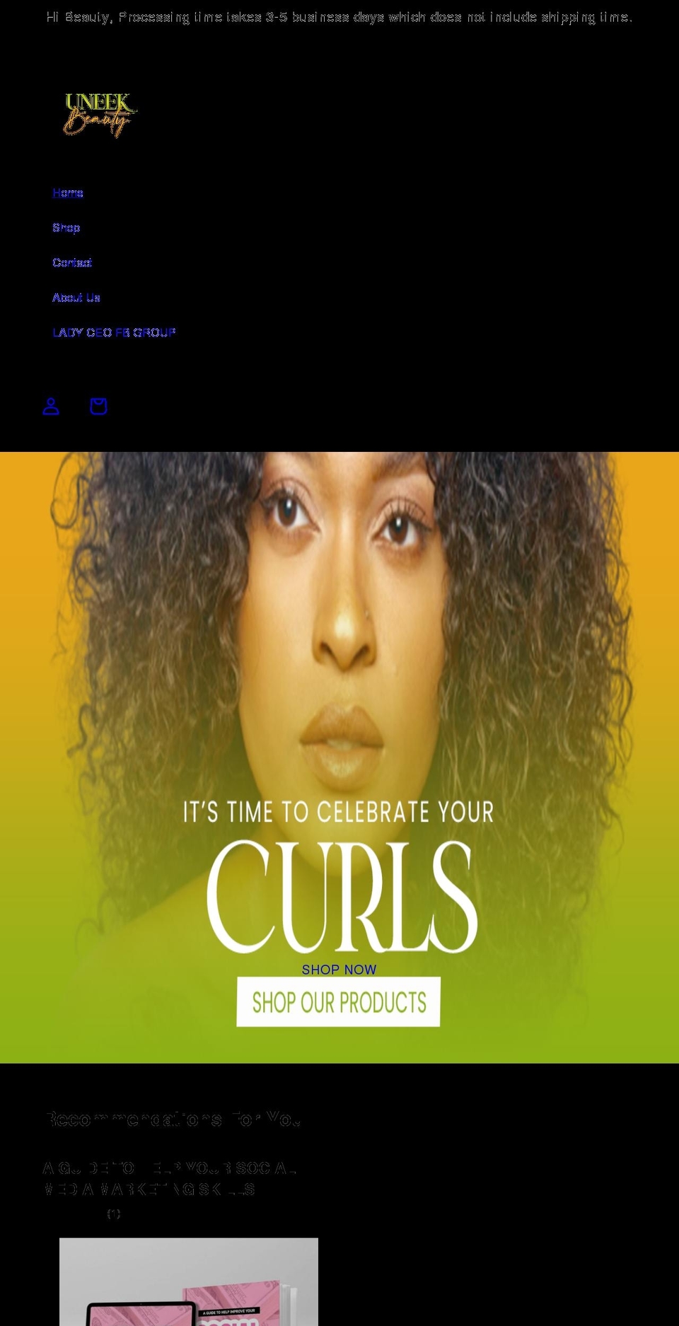uneekbeautyproducts.com shopify website screenshot