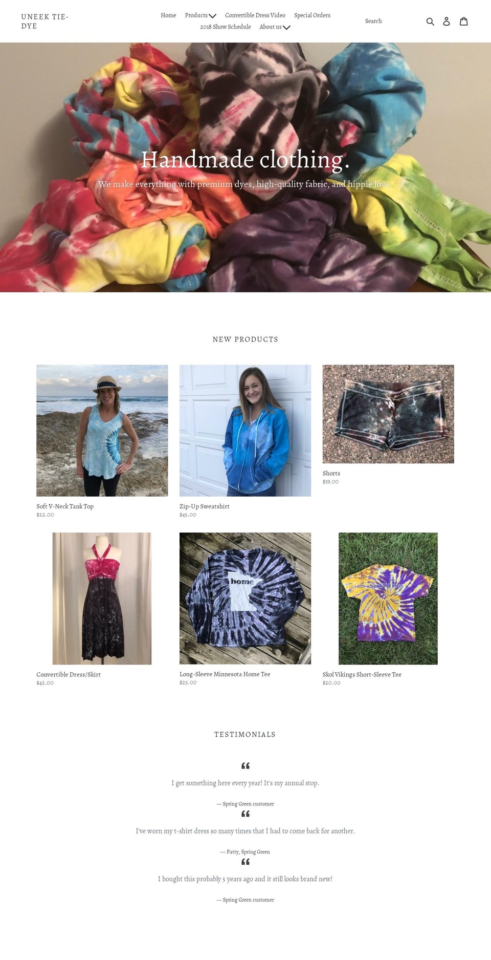 uneektiedye.com — Shopify storefront screenshot