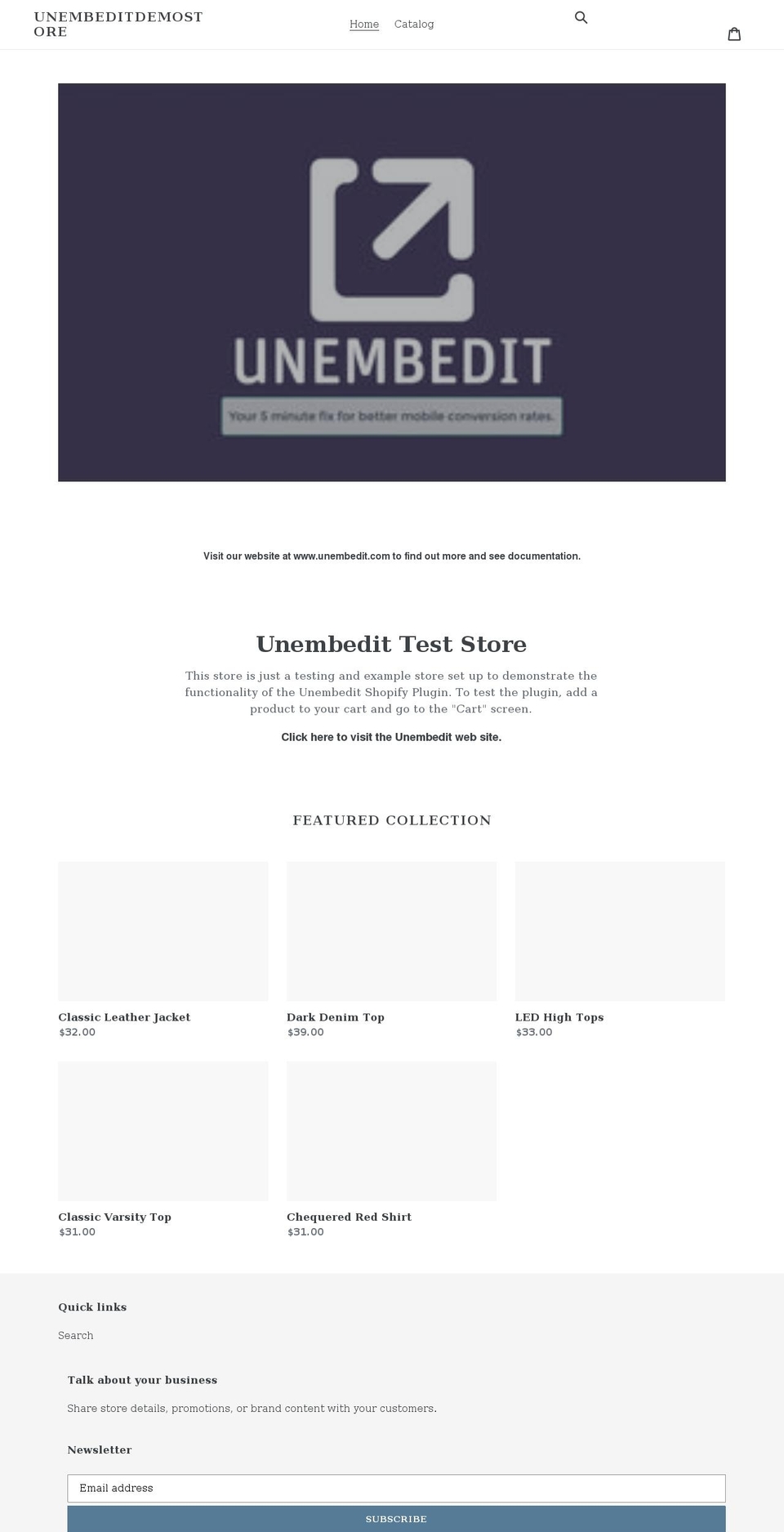 unembeditdemostore.myshopify.com shopify website screenshot