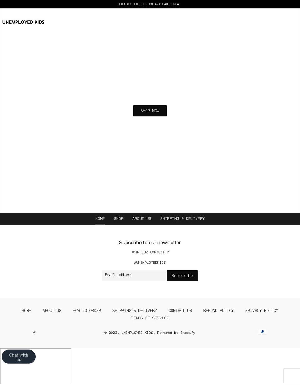 unemployedkids.com shopify website screenshot