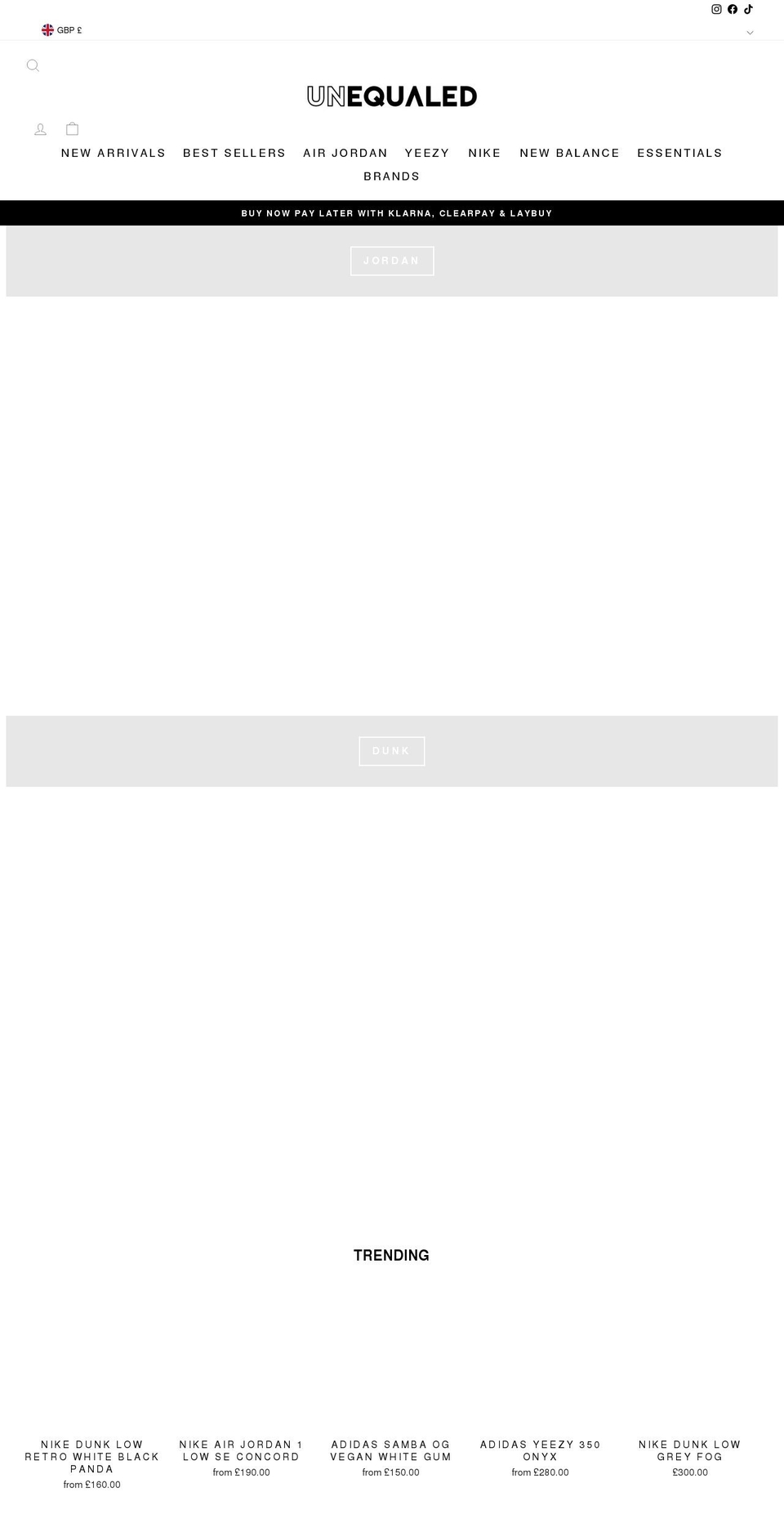 unequaled.co.uk shopify website screenshot