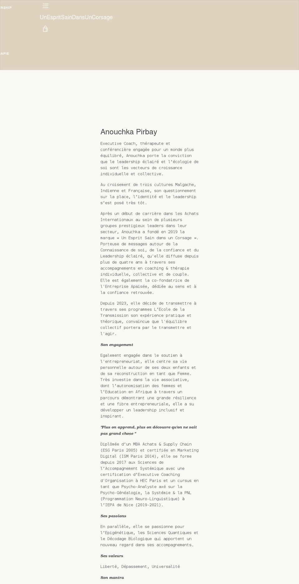 unespritsaindansuncorsage.com shopify website screenshot