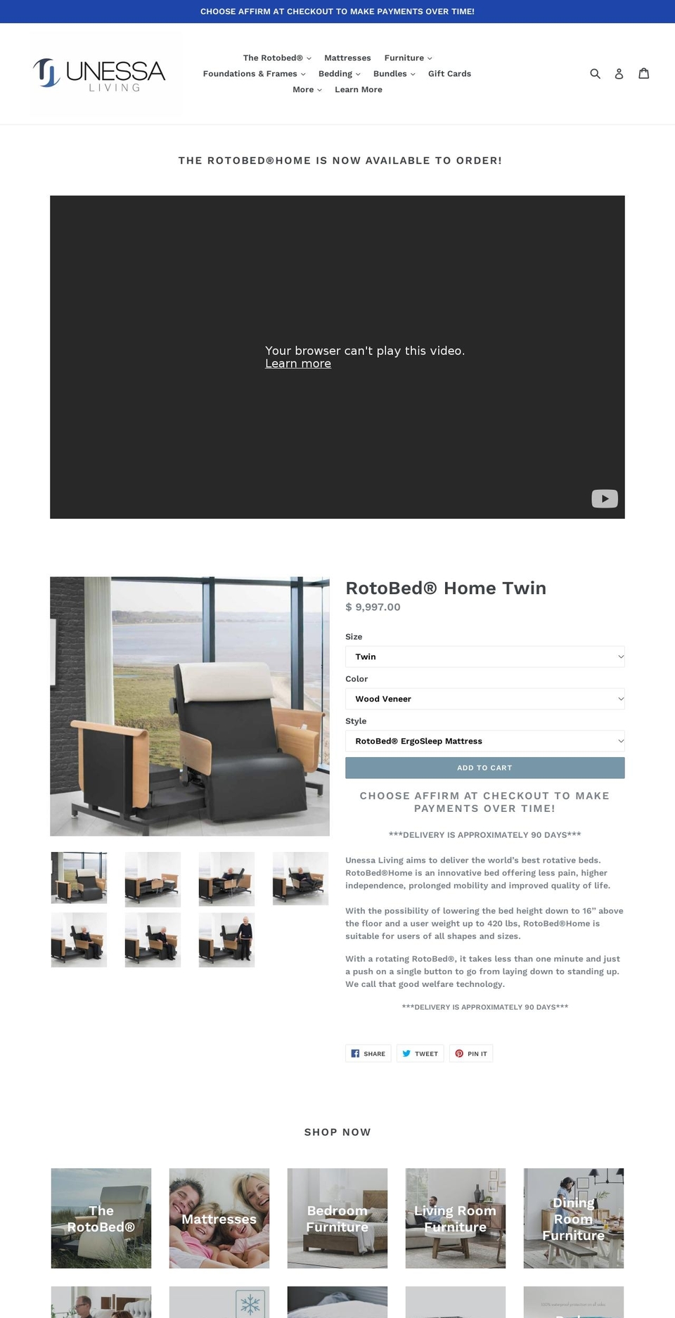 unessamattress.com shopify website screenshot