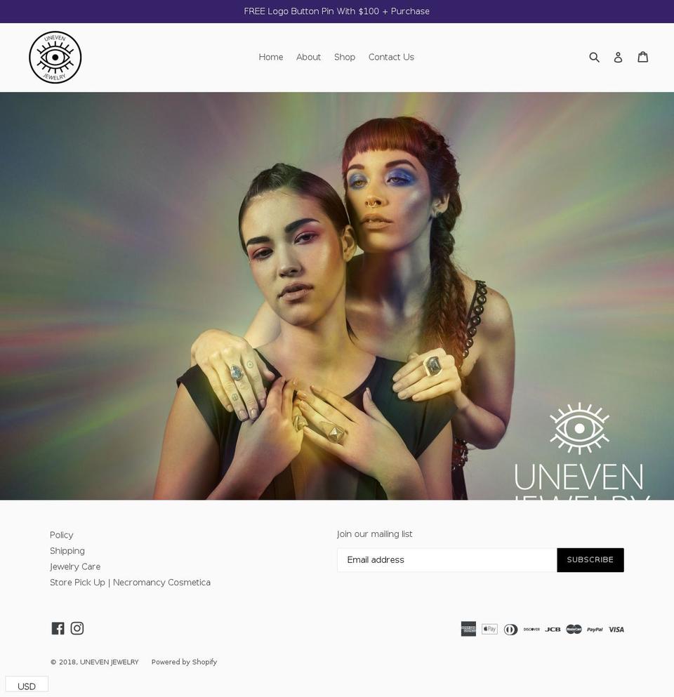 unevenjewelry.com — Shopify storefront screenshot