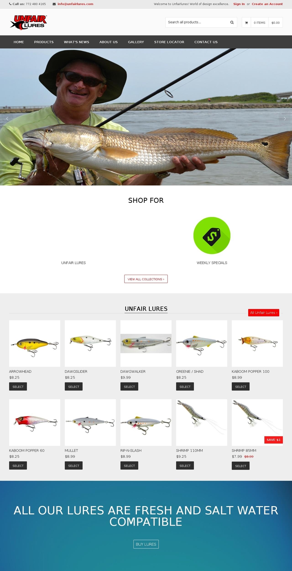 unfairlures.com shopify website screenshot