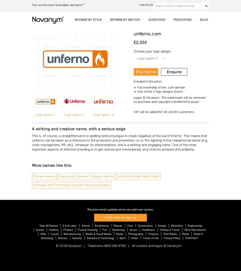 unferno.com — Shopify storefront screenshot