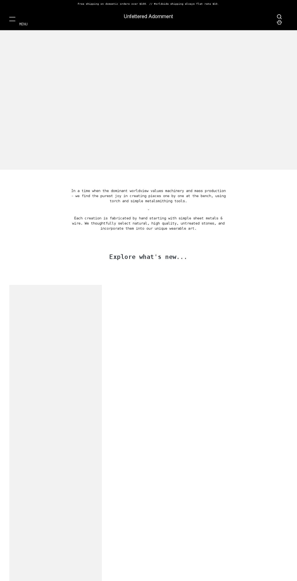 unfetteredadornment.com shopify website screenshot