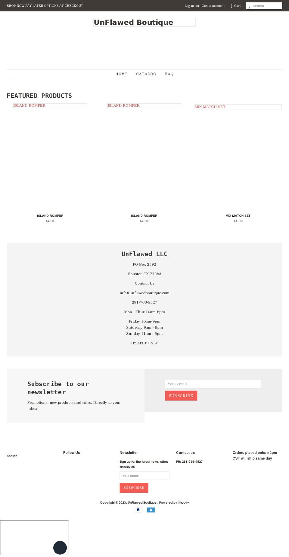unflawedboutique.com shopify website screenshot
