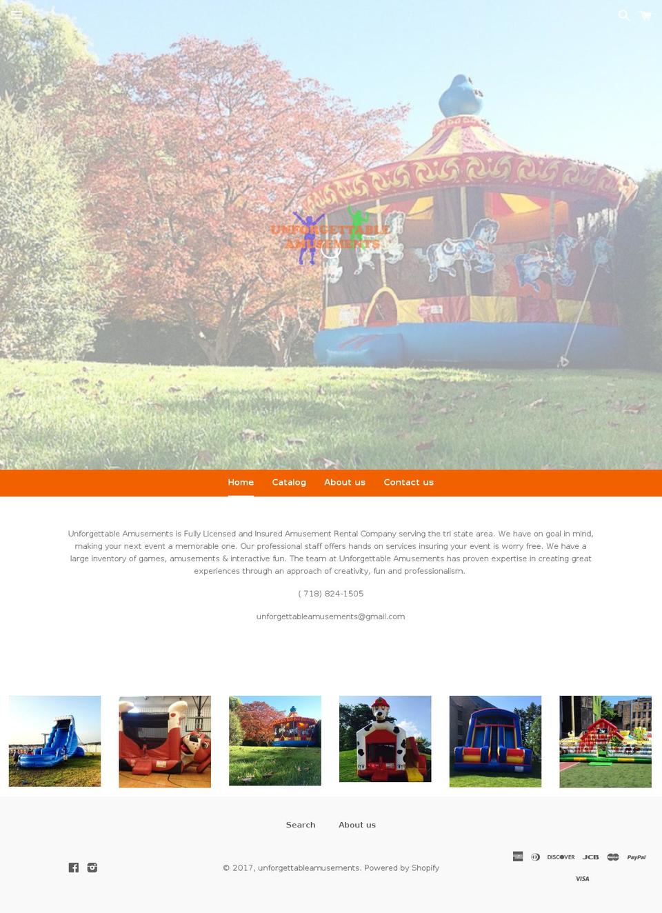 unforgettableamusements.com shopify website screenshot