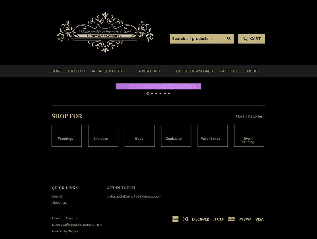 unforgettableinvites.com shopify website screenshot