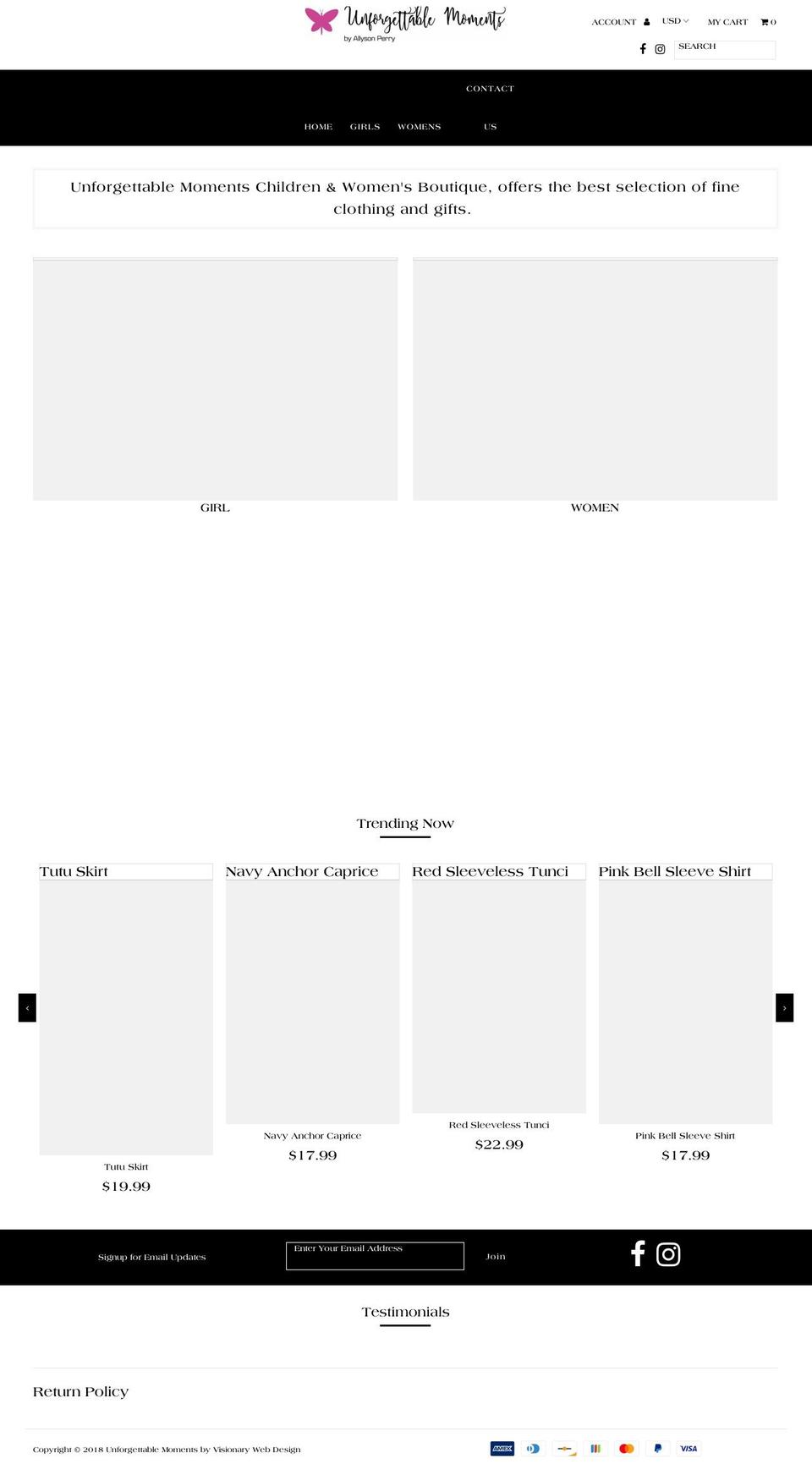 unforgettablemoments.net shopify website screenshot