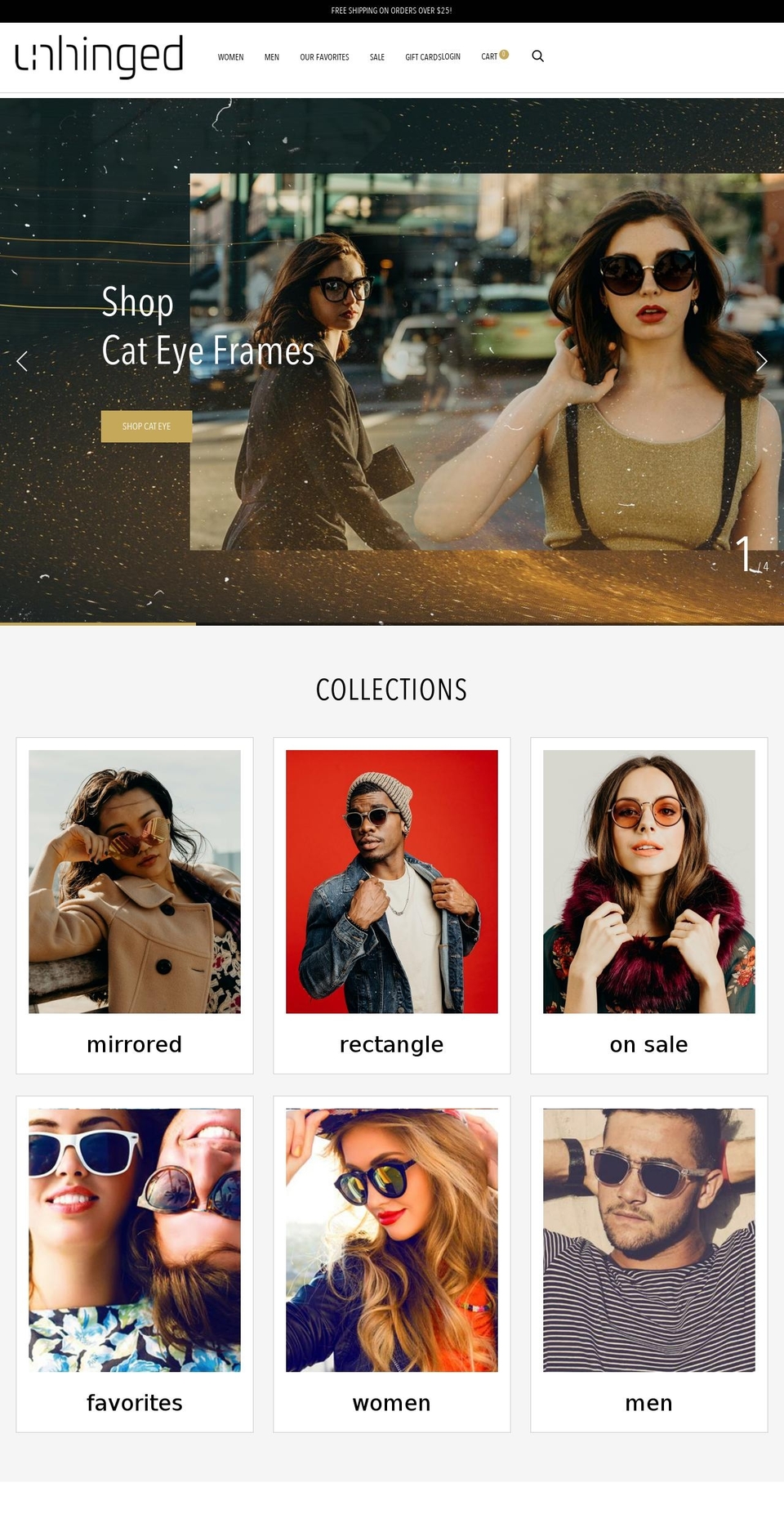 unhingedeyeglasses.com — Shopify storefront screenshot