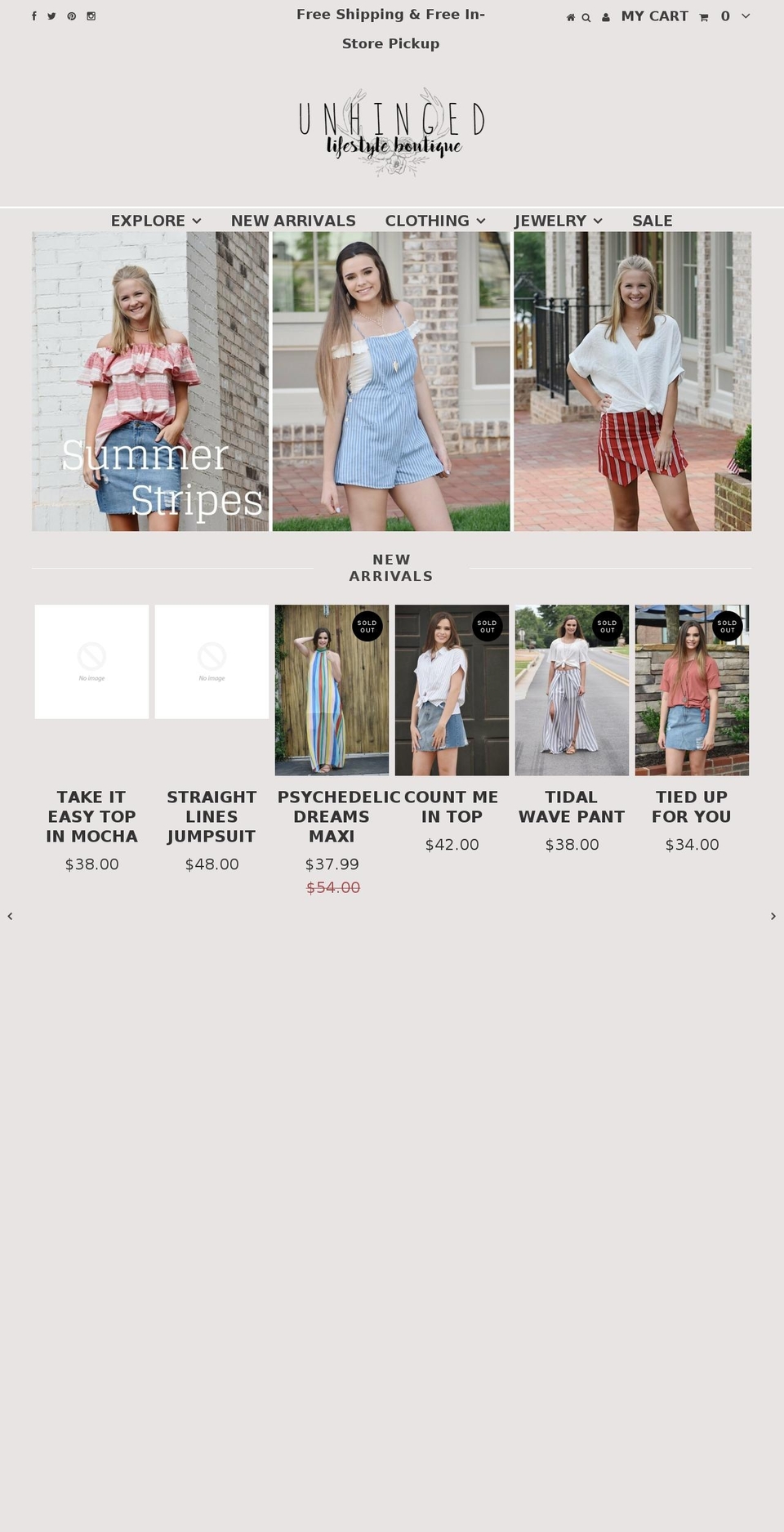 unhingedlifestyleboutique.com shopify website screenshot