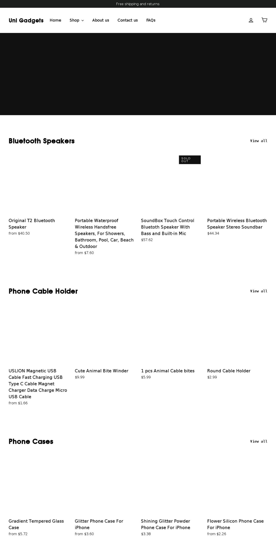uni-gadgets.com shopify website screenshot