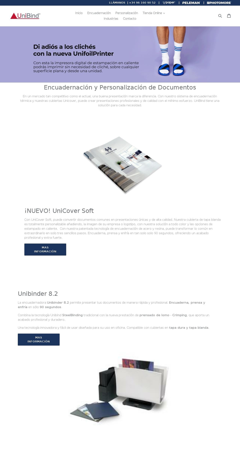 unibindspain.net shopify website screenshot