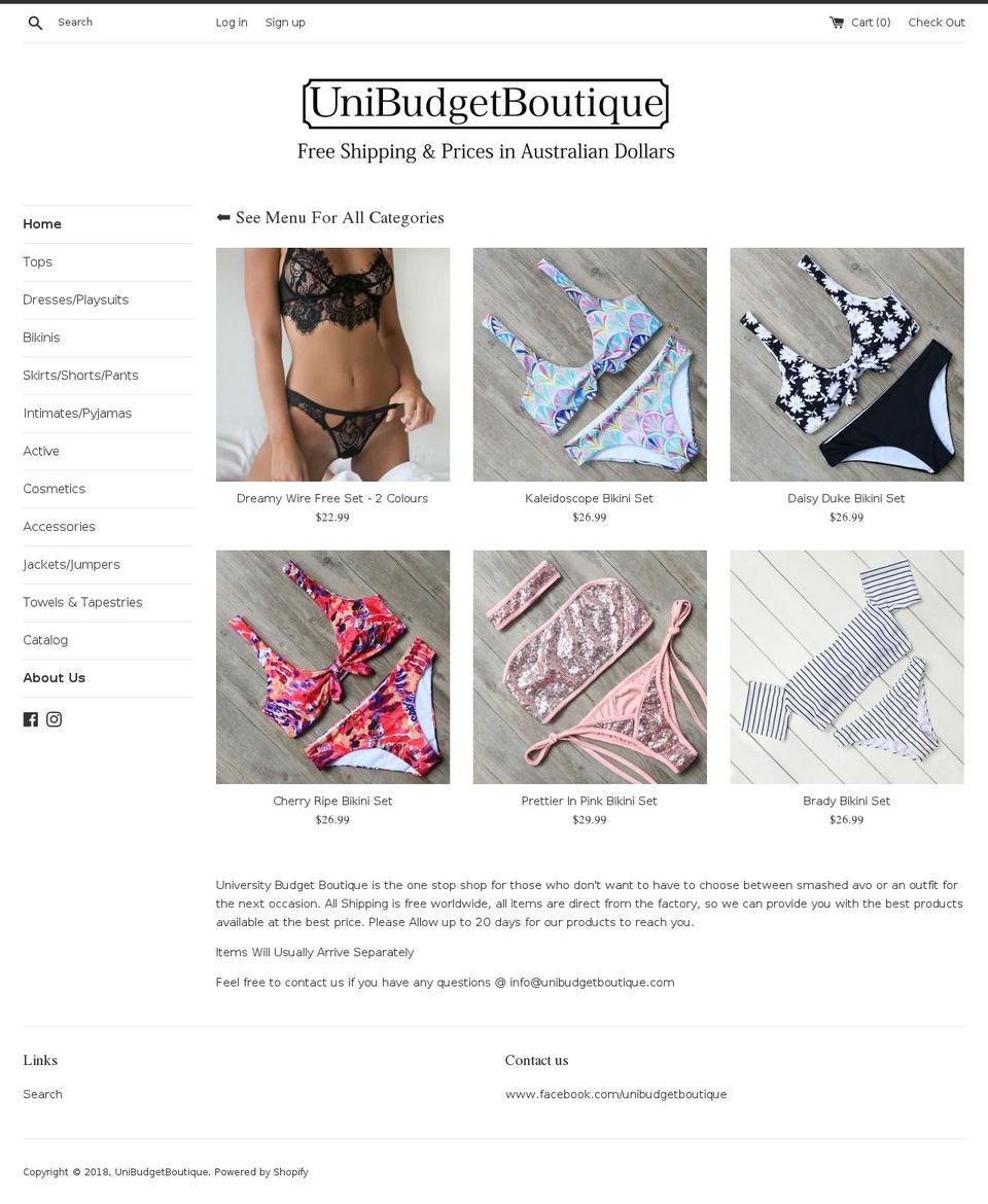 unibudgetboutique.com — Shopify storefront screenshot